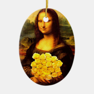 Mona Lisa With Bouquet Of Yellow Roses Ceramic Tree Decoration