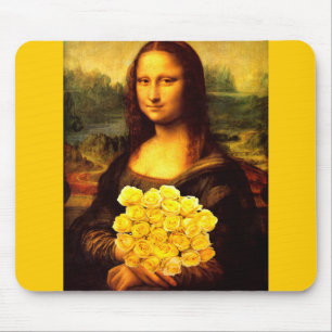 Mona Lisa With Bouquet Of Yellow Roses Mouse Mat
