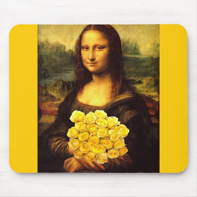 Mona Lisa With Bouquet Of Yellow Roses Mouse Mat (Front)
