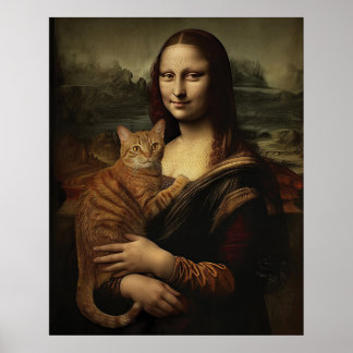 Mona Lisa with Cat  Poster