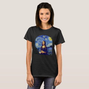 Mona Lisa with Coffee in Starry Night, - T-Shirt