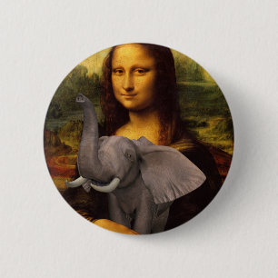 Mona Lisa With Elephant 6 Cm Round Badge