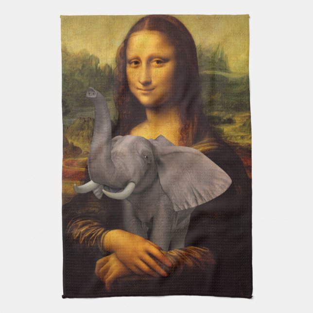 Mona Lisa With Elephant Tea Towel (Vertical)