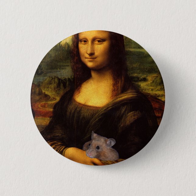 Mona Lisa With Hamster 6 Cm Round Badge (Front)