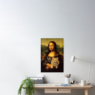 Mona Lisa with her cat (Cat fur) Cat pet lovers Poster