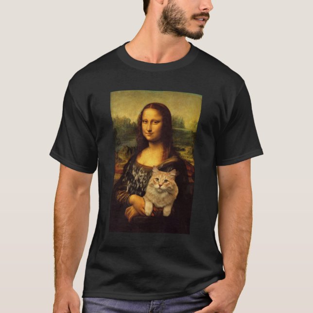 Mona Lisa with her cat Cat pet lovers  (Cat fur) T-Shirt (Front)