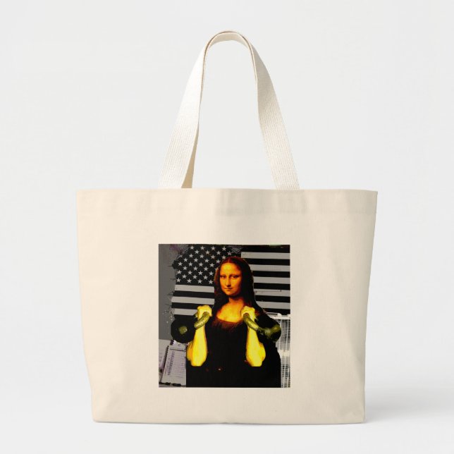 Mona Lisa with KettleBells Large Tote Bag (Front)