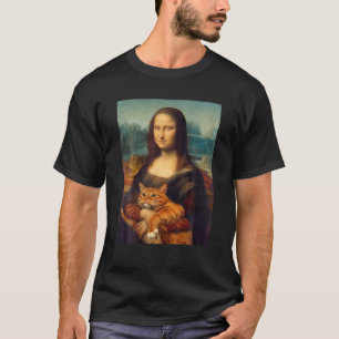 Mona Lisa With Kitty Funny Art Painting T-Shirt