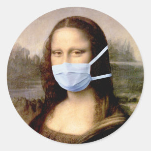 Mona Lisa with Mask Da Vinci Spoofing The Arts Classic Round Sticker