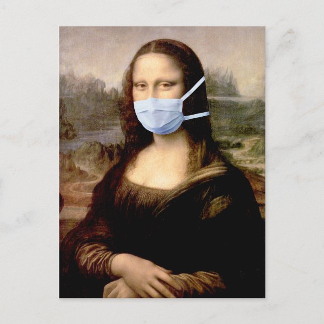 Mona Lisa with Mask Da Vinci Spoofing The Arts Postcard (Front)