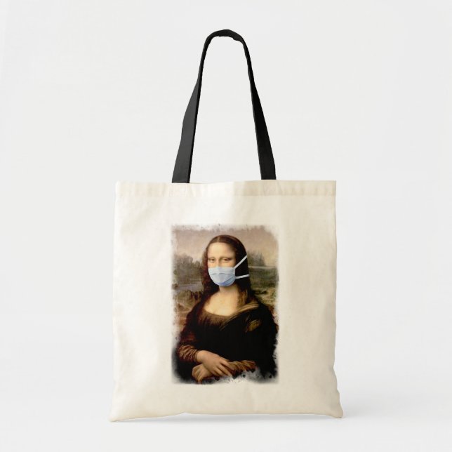 Mona Lisa with Mask Da Vinci Spoofing The Arts Tote Bag (Front)