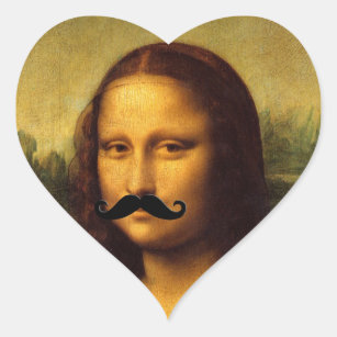 Mona Lisa With Moustache Heart Sticker