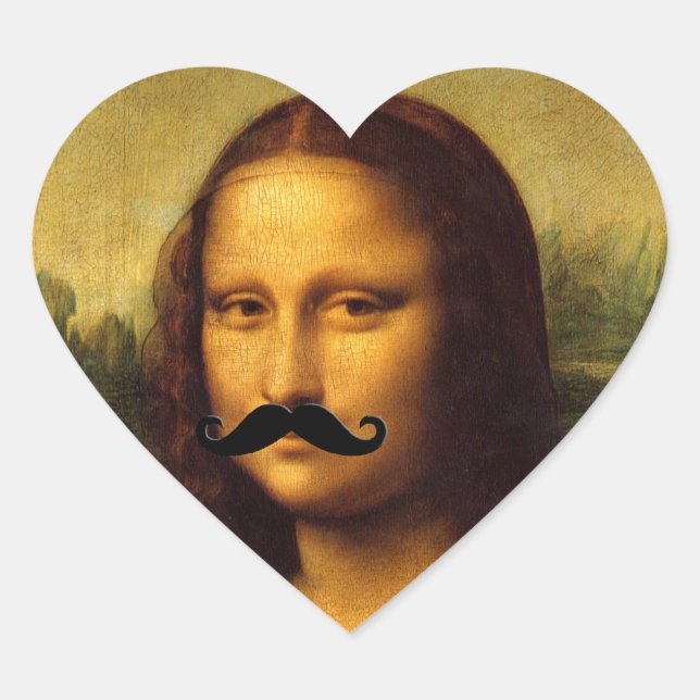 Mona Lisa With Moustache Heart Sticker (Front)
