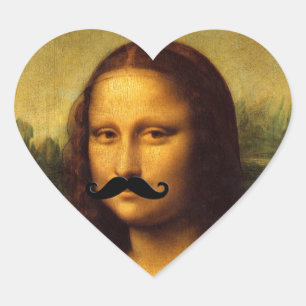 Mona Lisa With Moustache Heart Sticker