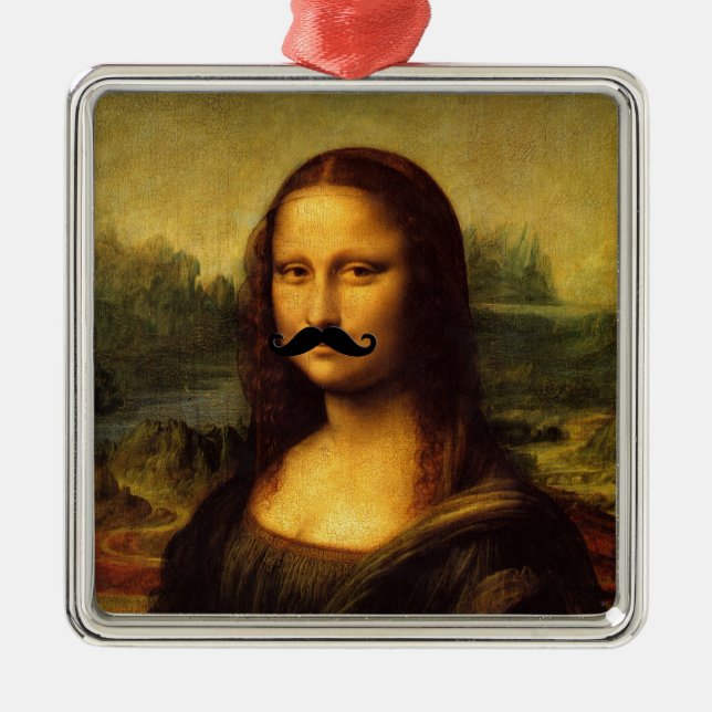 Mona Lisa With Moustache Metal Tree Decoration (Front)