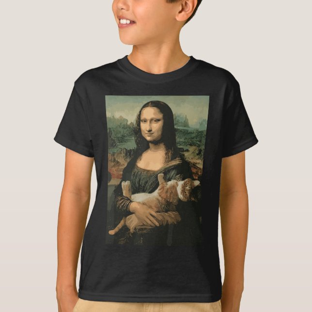 Mona Lisa With Orange Cat Funny Art Painting T-Shirt (Front)