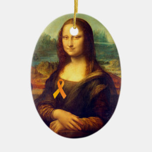 Mona Lisa With Orange Ribbon Ceramic Tree Decoration