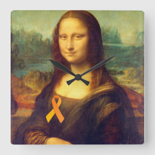 Mona Lisa With Orange Ribbon Square Wall Clock