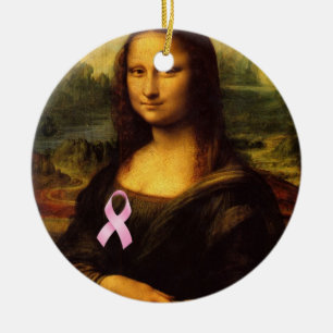 Mona Lisa With Pink Ribbon Ceramic Tree Decoration