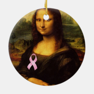 Mona Lisa With Pink Ribbon Ceramic Tree Decoration