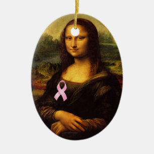 Mona Lisa With Pink Ribbon Ceramic Tree Decoration