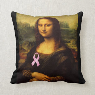 Mona Lisa With Pink Ribbon Cushion