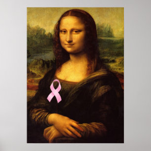 Mona Lisa With Pink Ribbon Poster