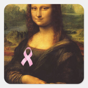 Mona Lisa With Pink Ribbon Square Sticker