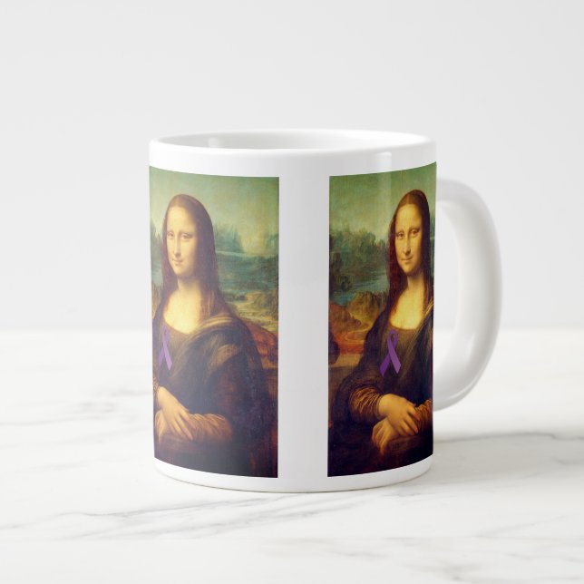 Mona Lisa With Purple Ribbon Large Coffee Mug (Front Right)