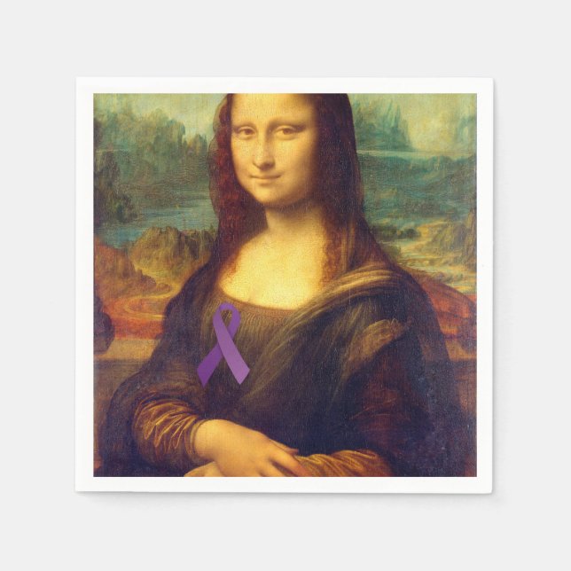 Mona Lisa With Purple Ribbon Napkin (Front)
