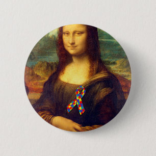Mona Lisa With Puzzle Ribbon 6 Cm Round Badge