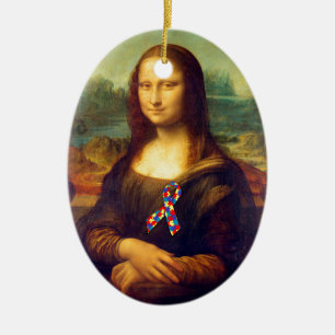 Mona Lisa With Puzzle Ribbon Ceramic Tree Decoration