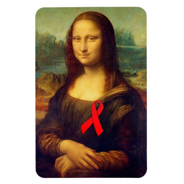Mona Lisa With Red Ribbon Magnet (Vertical)