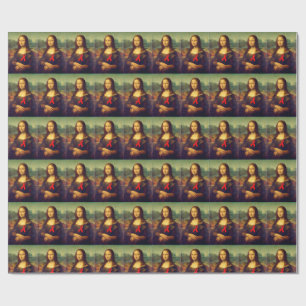 Mona Lisa With Red Ribbon Wrapping Paper