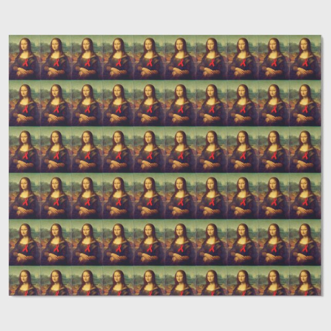 Mona Lisa With Red Ribbon Wrapping Paper (Flat)