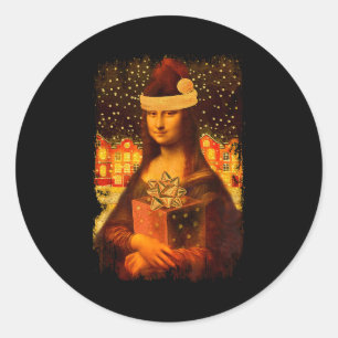 Mona Lisa With Santa Hat For Art Teacher Mona Lisa Classic Round Sticker