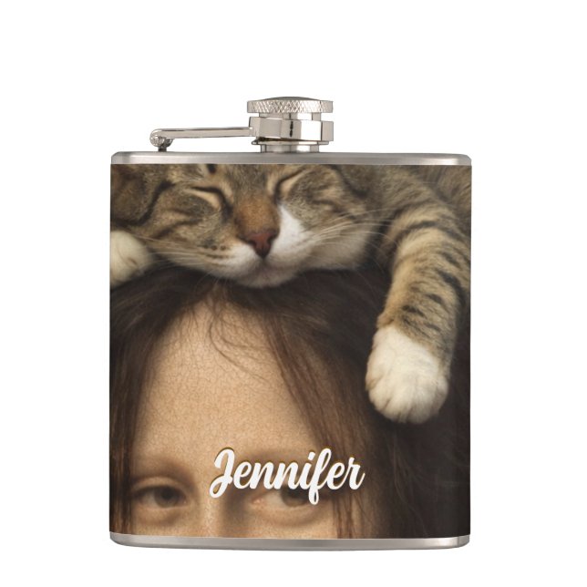 Mona Lisa With Sleeping Cat                        Hip Flask (Front)