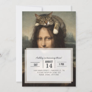 Mona Lisa With Sleeping Cat                        Invitation
