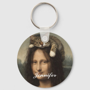Mona Lisa With Sleeping Cat Key Ring