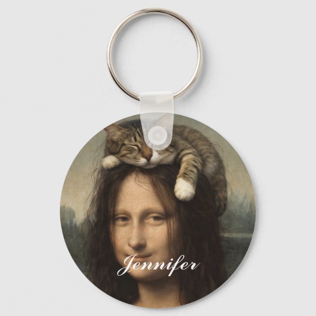 Mona Lisa With Sleeping Cat                        Key Ring (Front)