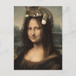 Mona Lisa With Sleeping Cat                        Postcard