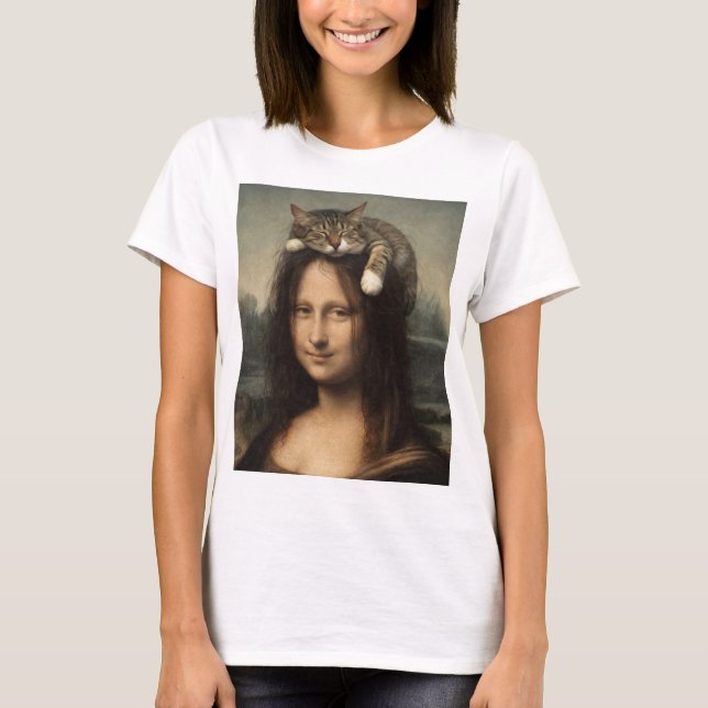 Mona Lisa With Sleeping Cat                        T-Shirt (Front)