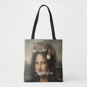 Mona Lisa With Sleeping Cat Tote Bag