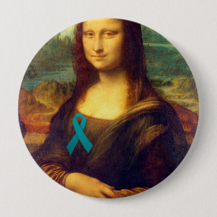 Mona Lisa With Teal Ribbon 10 Cm Round Badge