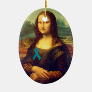 Mona Lisa With Teal Ribbon Ceramic Tree Decoration