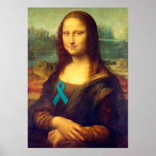 Mona Lisa With Teal Ribbon Poster