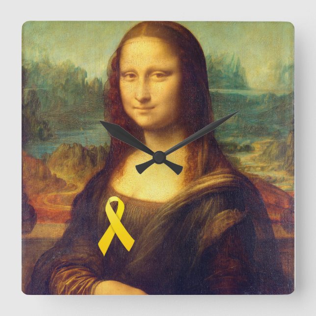Mona Lisa With Yellow Ribbon Square Wall Clock (Front)