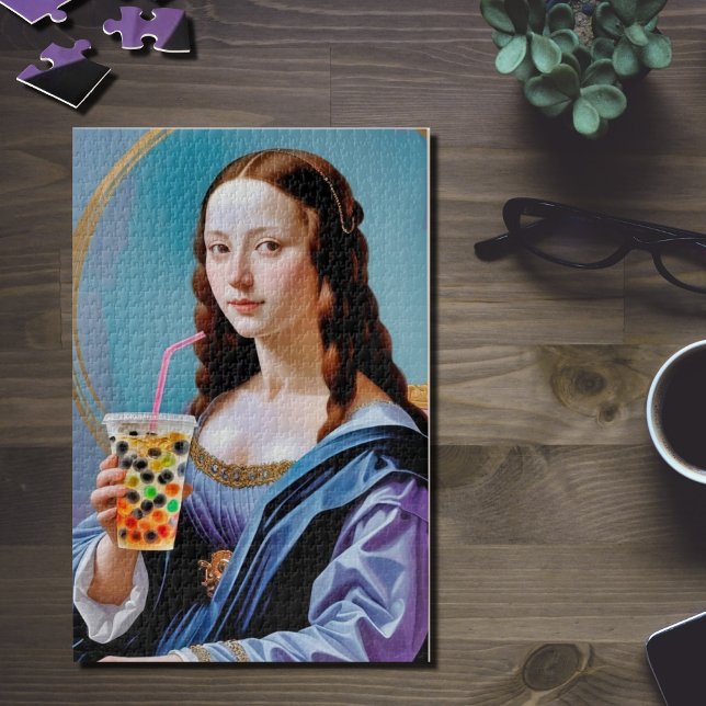 Mona Lisa's Bubble Tea Moment – 1014-Piece Jigsaw  Puzzle (Creator Uploaded)