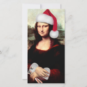 Mona Lisa's Christmas Santa Hat Holiday Card