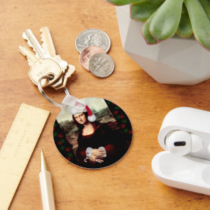 Mona Lisa's Christmas Santa Hat Key Ring